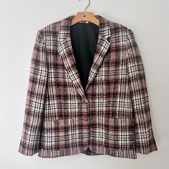 Vintage Preppy Vintage Plaid Tweed Blazer Smart Casual Light Academia Jacket - Picture 1 of 9